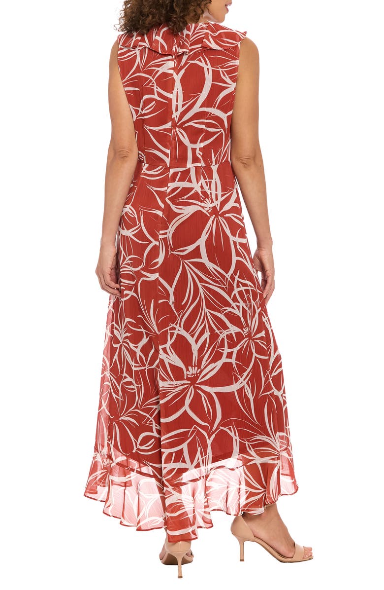 London Times Ruffle Sleeveless Faux Wrap Dress, Alternate, color, Brown/ White