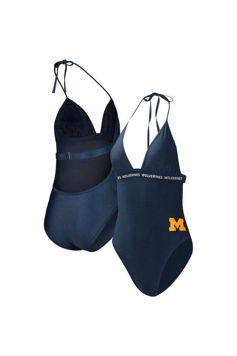 Women's G-III 4Her by Carl Banks Navy Michigan Wolverines Full Count One-Piece Swimsuit, Main, color, Navy