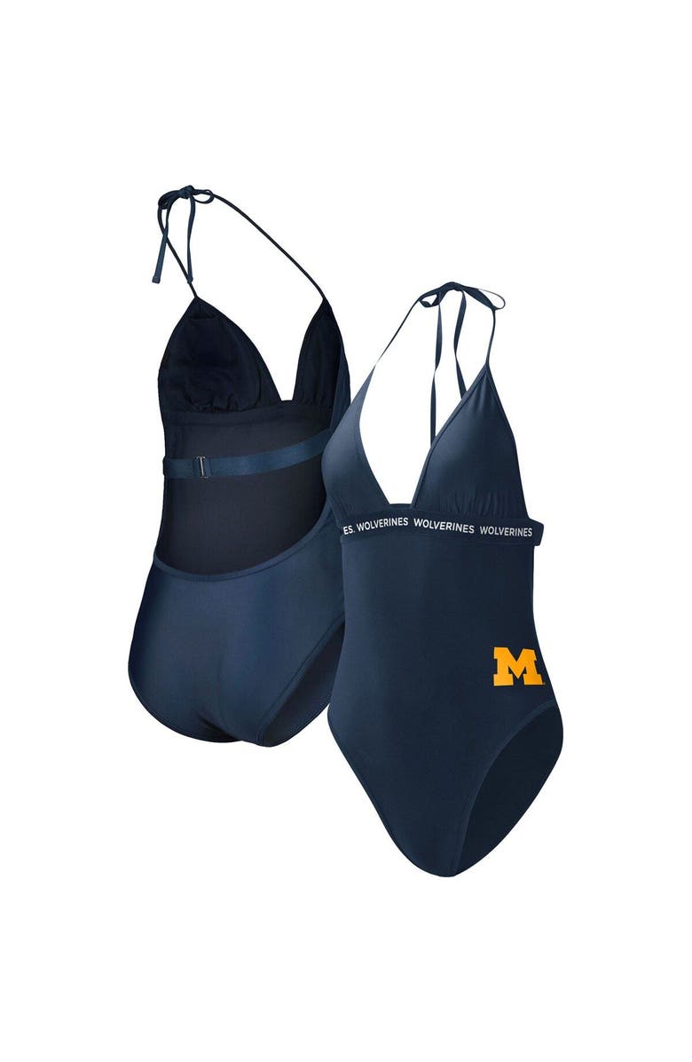 G-III 4HER BY CARL BANKS Women's G-III 4Her by Carl Banks Navy Michigan Wolverines Full Count One-Piece Swimsuit, Main, color, Navy