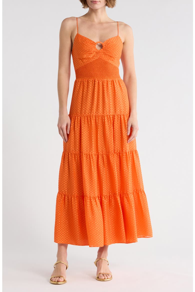 Clea Tiered Midi Sundress, Main, color, LIGHT MANGO