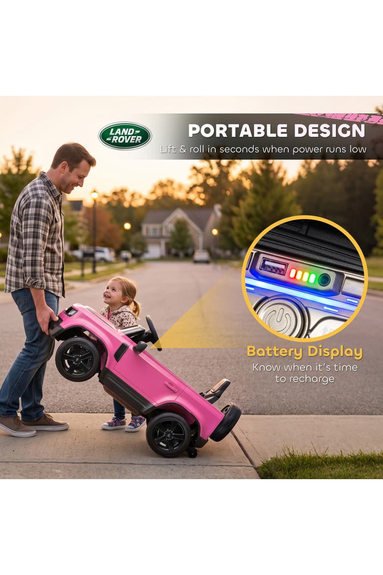 12V Land Rover Defender Ride-On Car, Remote Control, Green, Alternate, color, Pink