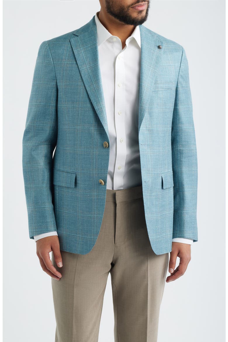 Midland Contemporary Fit Teal Plaid Slub Wool Blend Sport Coat, Main, color, TEAL