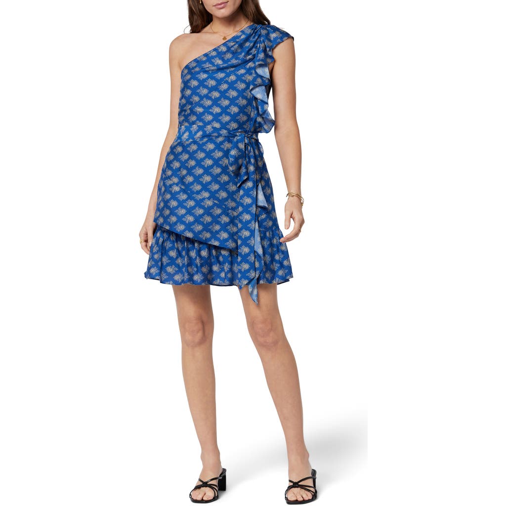 Joie Nerea Paisley One-Shoulder Dress in Blue Quartz And Beige  product