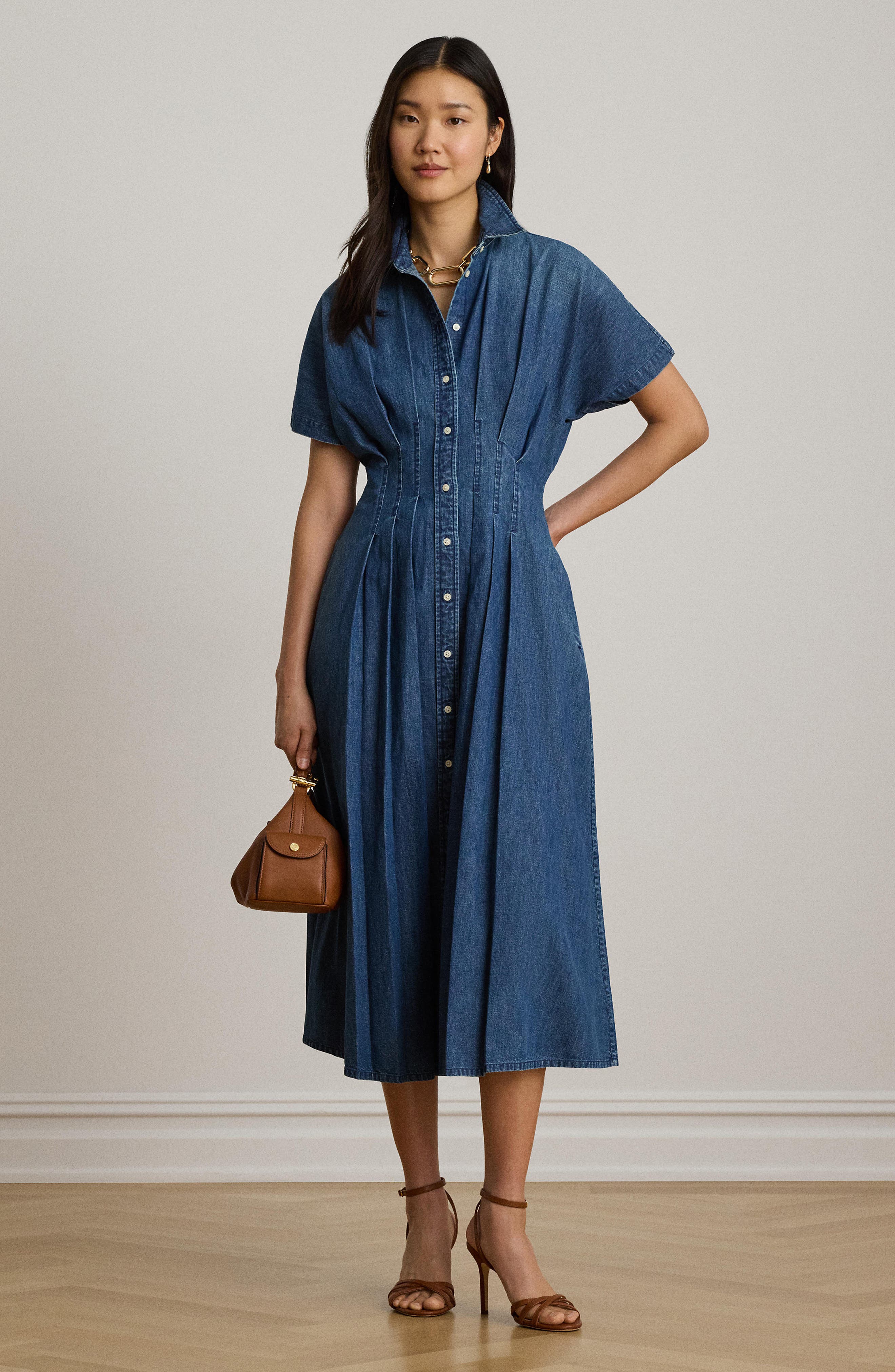 Pleat Denim Shirtdress - image 2