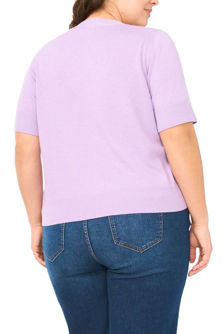 Covered Button Short Sleeve Cardigan, Alternate, color, FRENCH LAVENDER