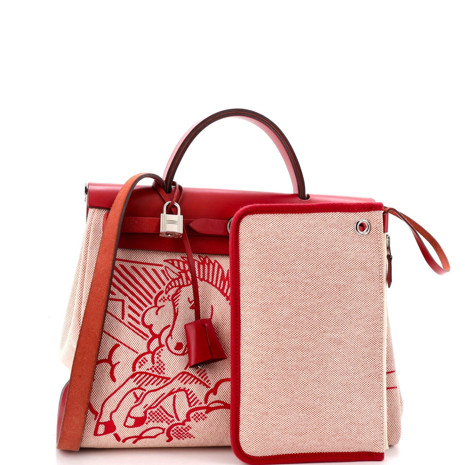 Pre-Owned Hermes Herbag Zip Pegase Pop Toile and Leather 31, Alternate, color, Rouge Piment