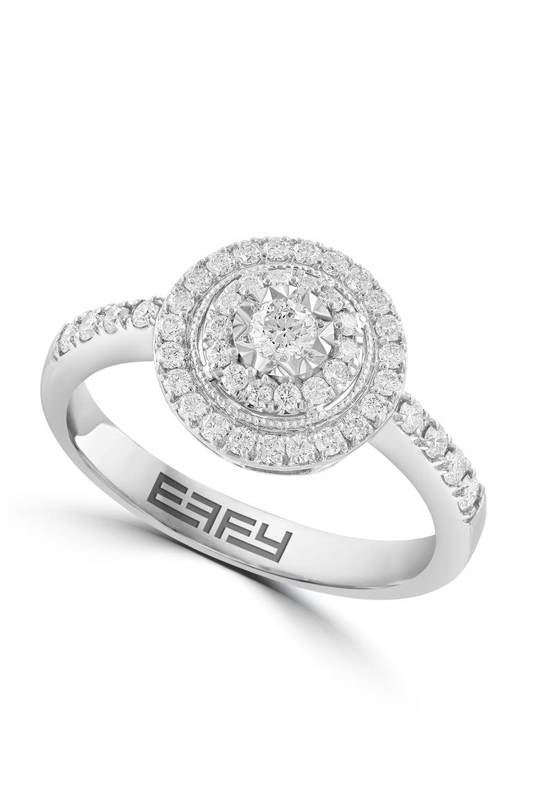 Petite Halo Diamond Ring in 14K White Gold, Main, color, Hematite and FW Blush Pearl