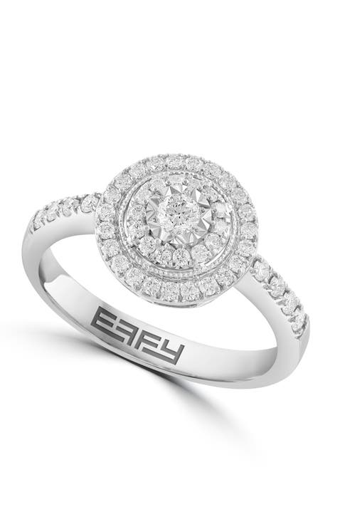 Petite Halo Diamond Ring in 14K White Gold