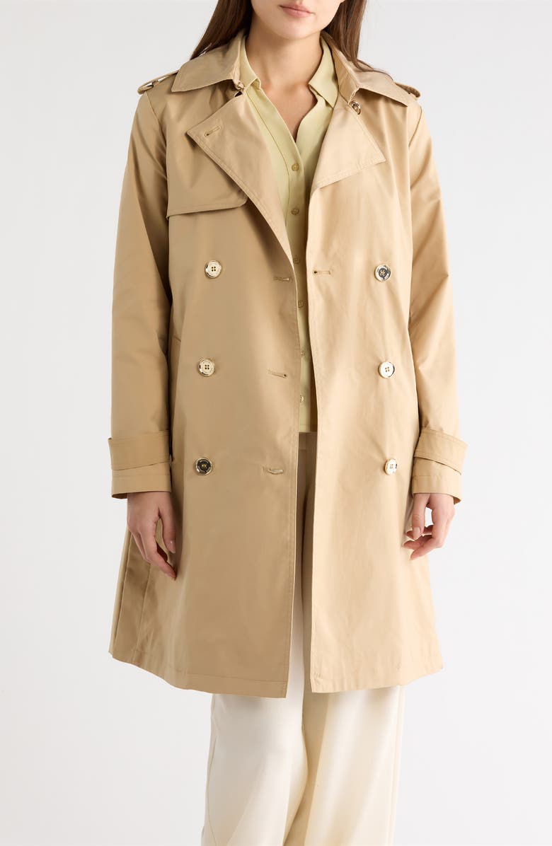 Michael Kors Belted Double Breasted Trench Coat, Alternate, color, Khaki