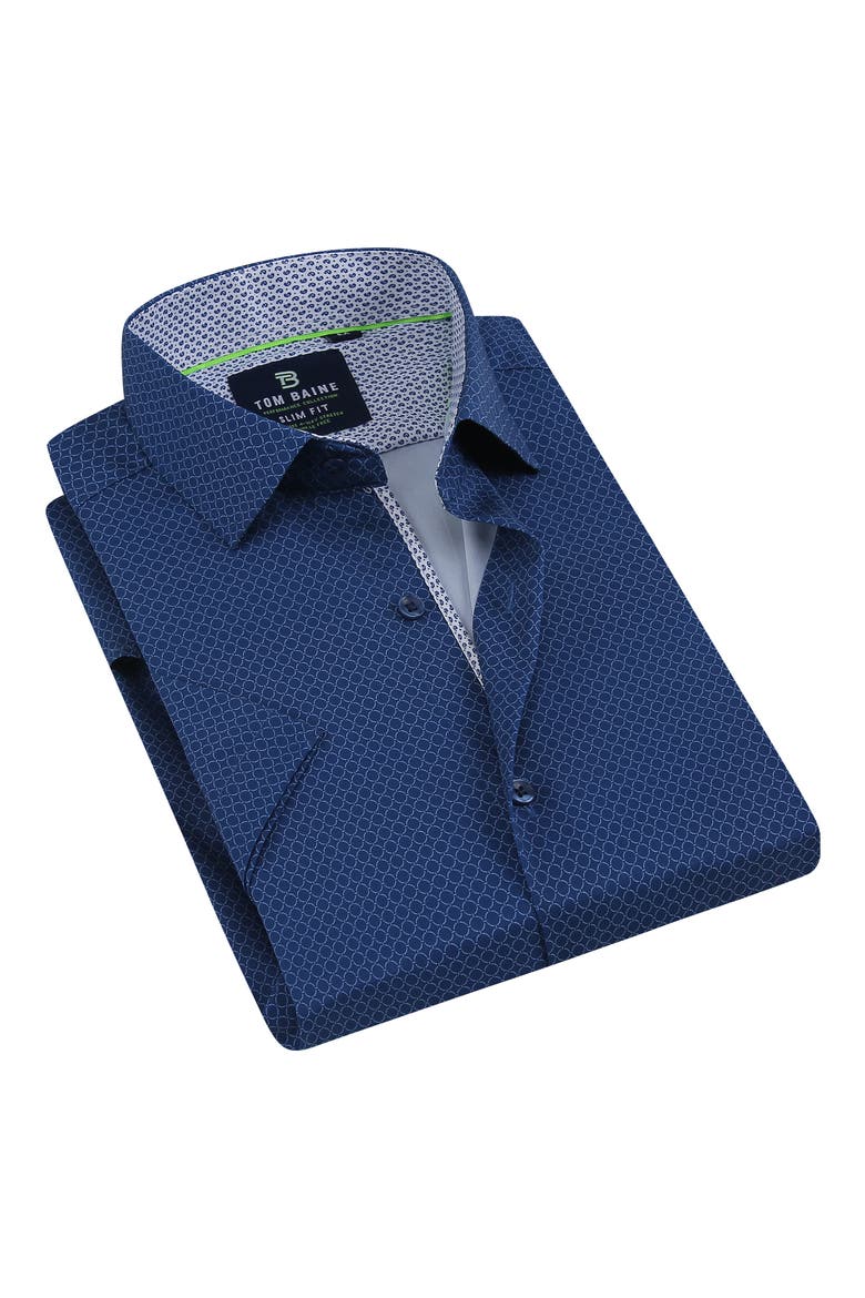 Slim Fit Performance Short Sleeve Button-Up Shirt, Alternate, color, BLUE