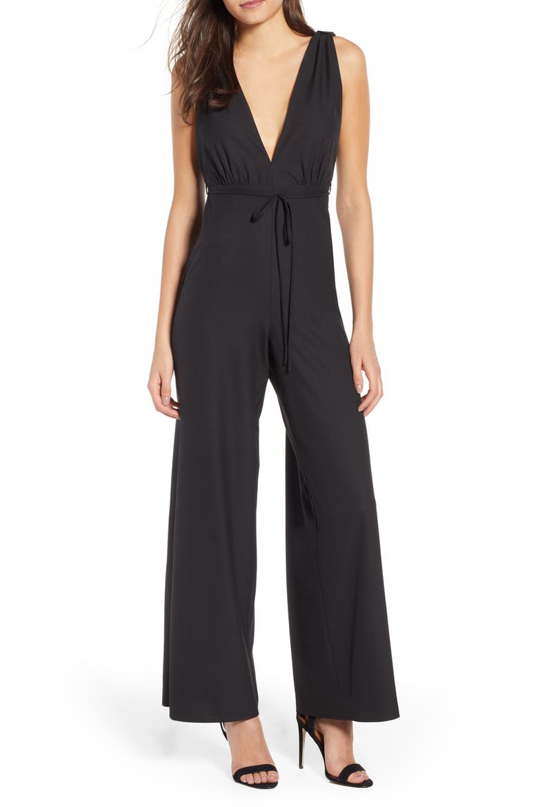 Deep V Jumpsuit, Main, color, BLACK
