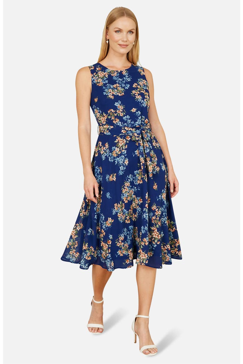 Floral Skater Sleeveless Midi Dress, Main, color, Blue
