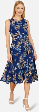 Yumi Floral Skater Sleeveless Midi Dress