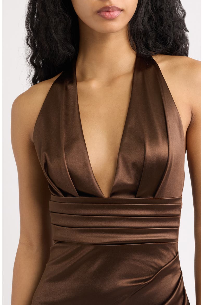 Satine Halter Midi Dress, Alternate, color, CHOCOLATE BROWN