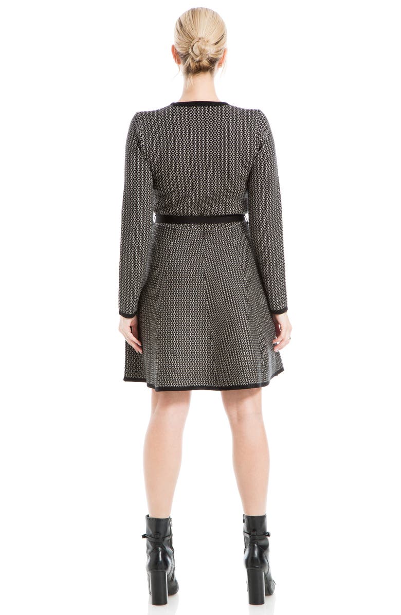 MAX STUDIO Long Sleeve Fit & Flare Sweater Dress, Alternate, color, Black/ Bone Circle Dash