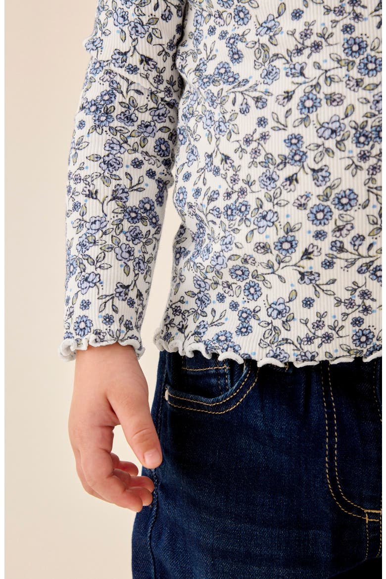 Kids' Ditsy Floral Long Sleeve Rib Top, Alternate, color, ECRU BLUE DITSY FLORAL