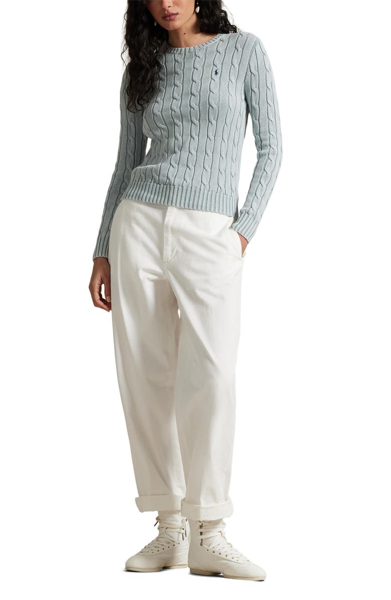 Polo Ralph Lauren Cable Knit Cotton Crewneck Sweater, Alternate, color,