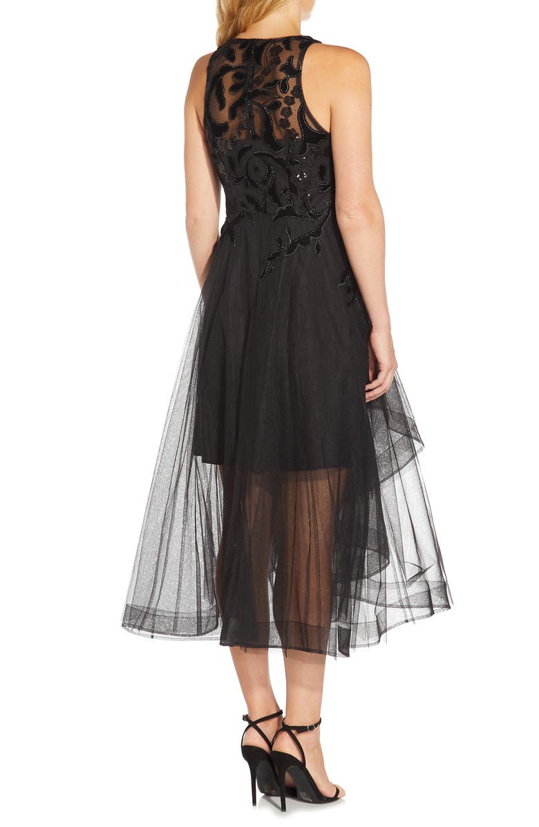 Adrianna Papell Velvet Appliqué Tulle Cocktail Dress, Alternate, color, 