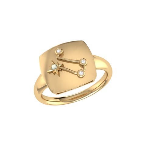Gemini Moonstone & Diamond Signet Ring in Sterling Silver