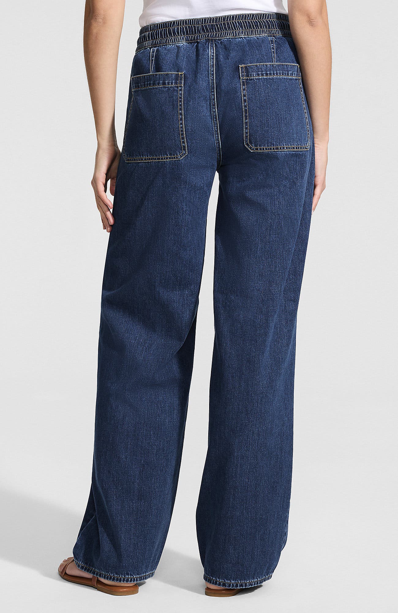 Lightweight Denim High Rise Relaxed Straight Pull On Pocket Jeans - image 4