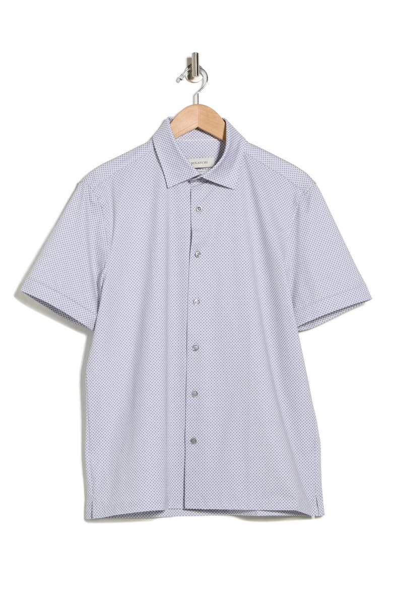 Print Short Sleeve Button-Up Shirt, Alternate, color, CEMENT