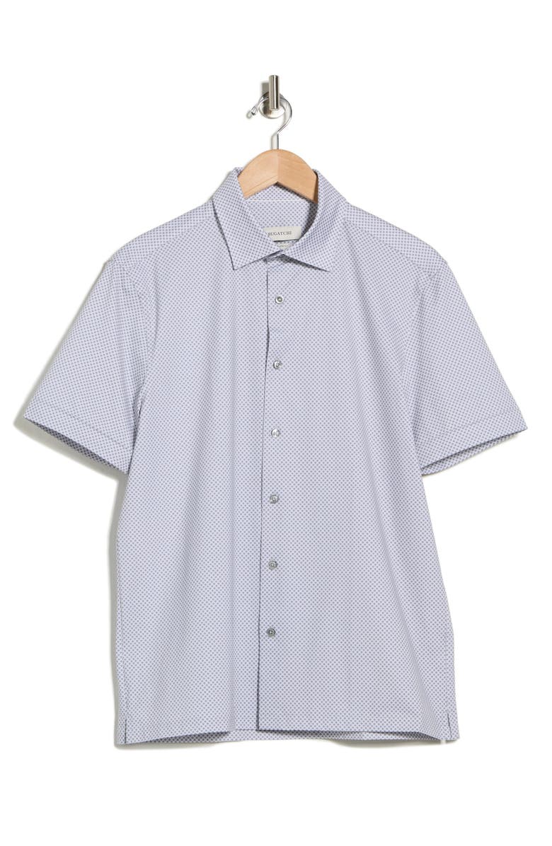 Bugatchi Print Short Sleeve Button-Up Shirt, Main, color, Cement