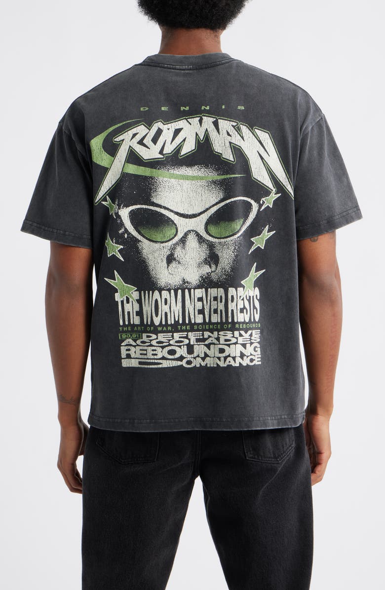 ID Supply Co Dennis Rodman Never Rests Graphic T-Shirt, Alternate, color, Washed Black