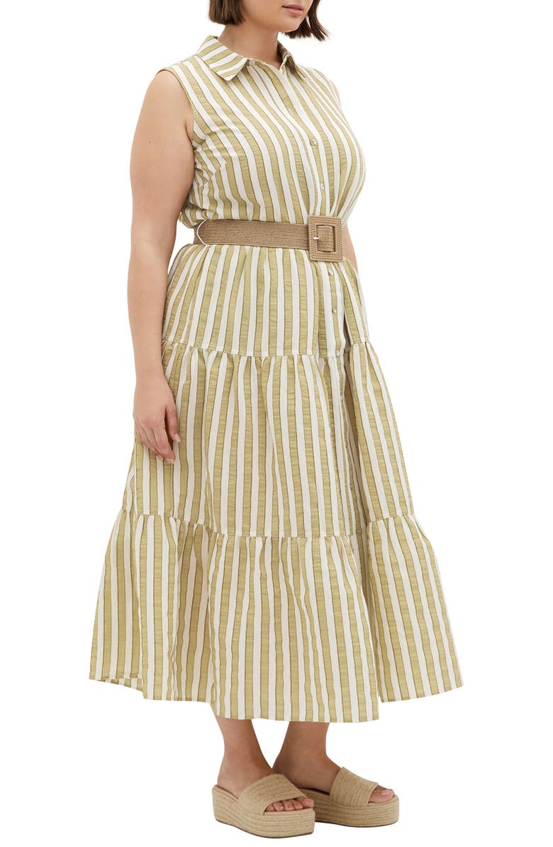 City Chic Clean Lines Belted Midi Dress, Alternate, color, Moss Stripe