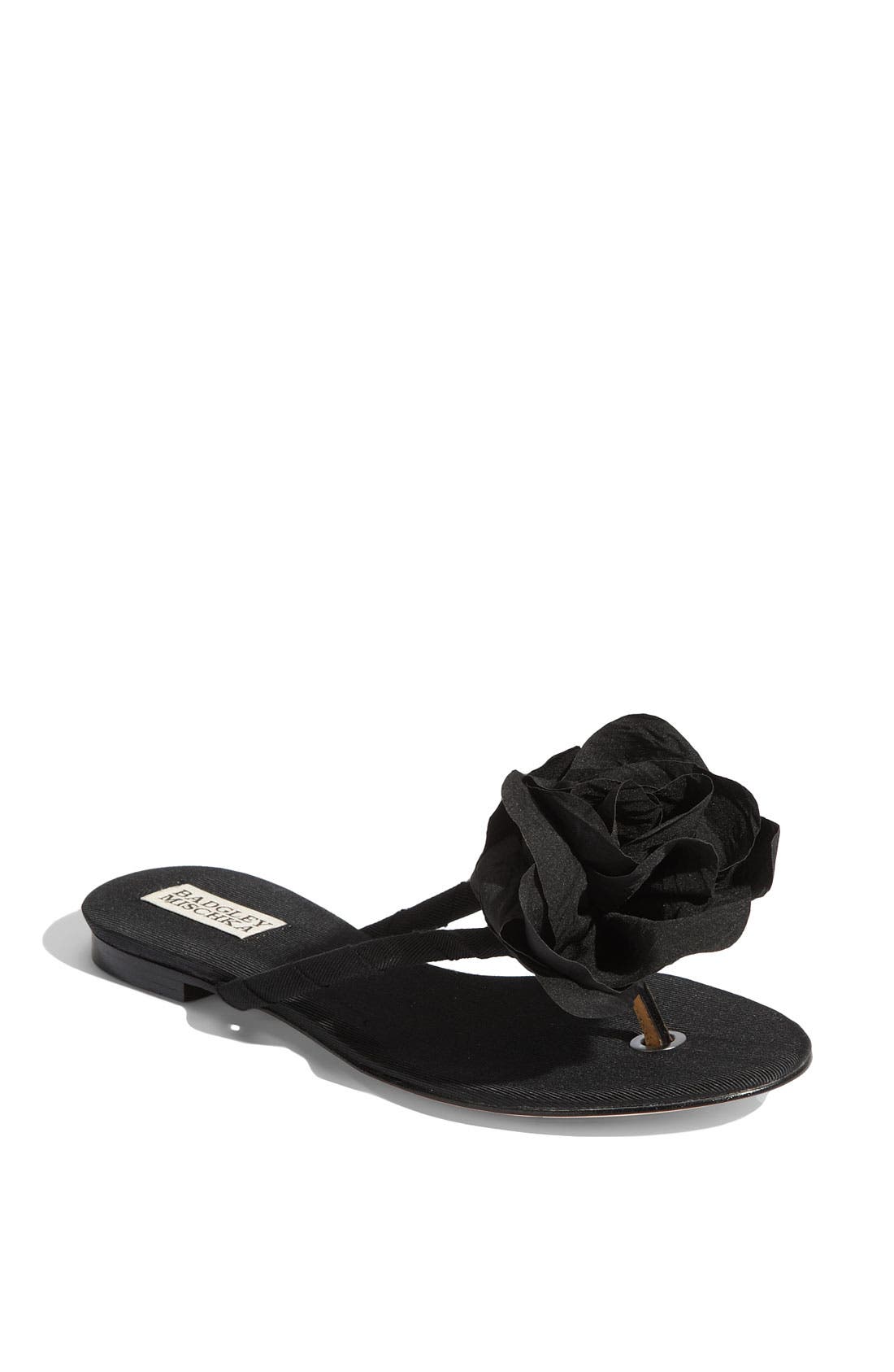 Badgley Mischka 'Isabel' Rosette Sandal, Main, color, BLACK
