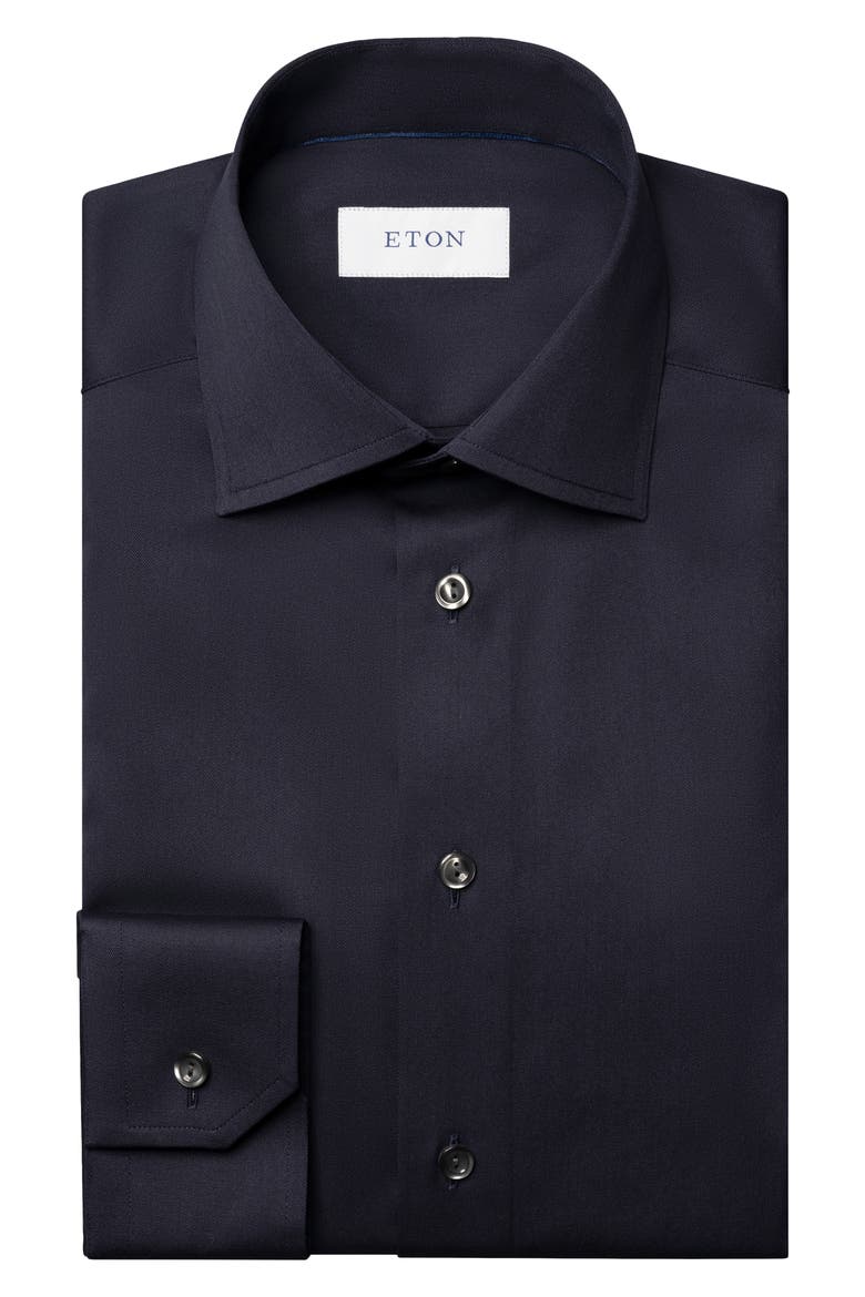 Contemporary Fit Solid Navy Cotton Twill Dress Shirt, Alternate, color, NAVY