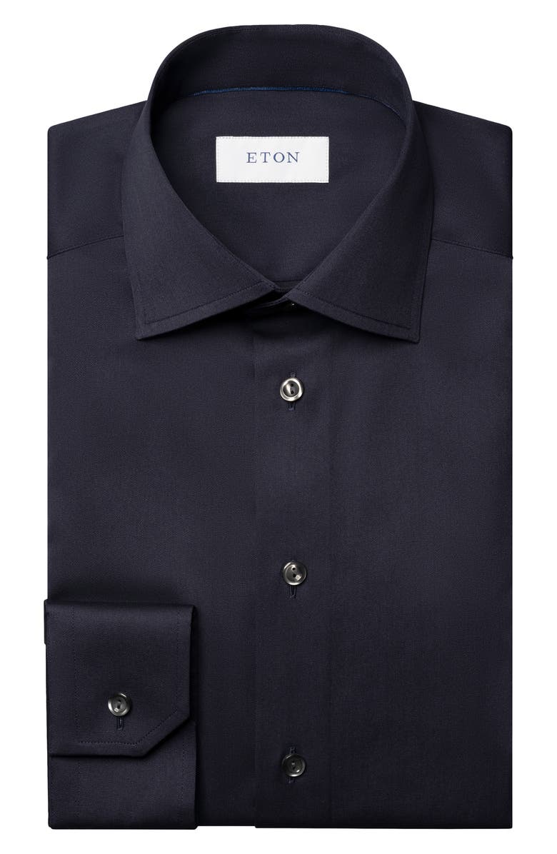 Eton Contemporary Fit Solid Navy Cotton Twill Dress Shirt, Alternate, color, 
