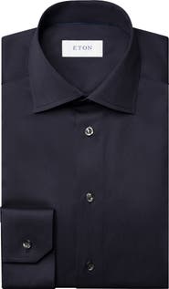 Eton Contemporary Fit Solid Navy Cotton Twill Dress Shirt