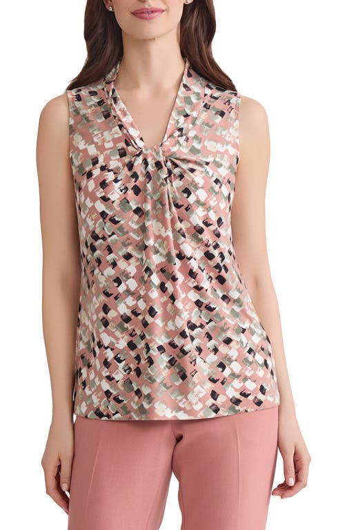 Kasper Print Knot Front Sleeveless Jersey Top In Pink