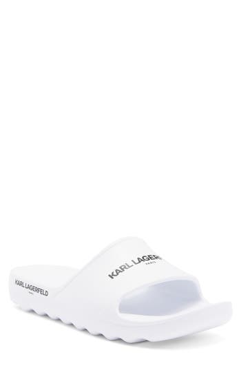 Karl Lagerfeld Block Logo Slide Sandal In White