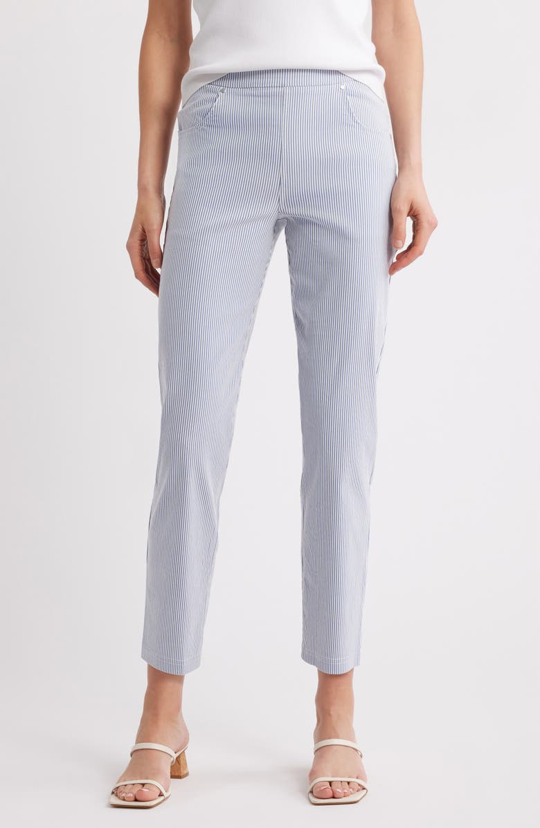Hue Spring Stripe Cigarette Pull-On Pants, Main, color,