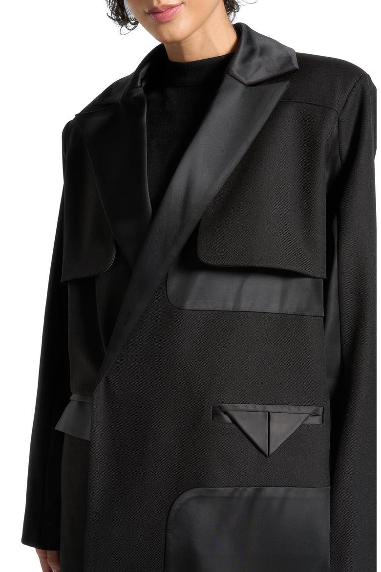 Ilona Tailored Satin Trench Coat, Alternate, color, Black