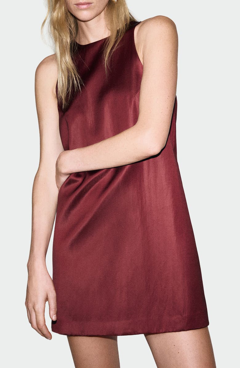 MANGO Bow Back Sleeveless Satin Shift Dress, Main, color,