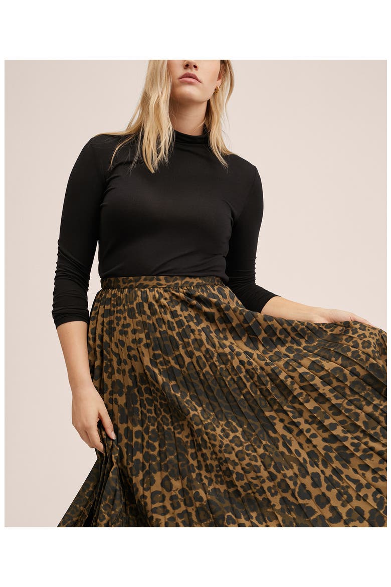 Animal Print Pleated A-Line Skirt, Alternate, color, BROWN