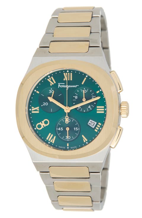 Elliptical Two-Tone Bracelet Strap Chronograph Watch, 38mm