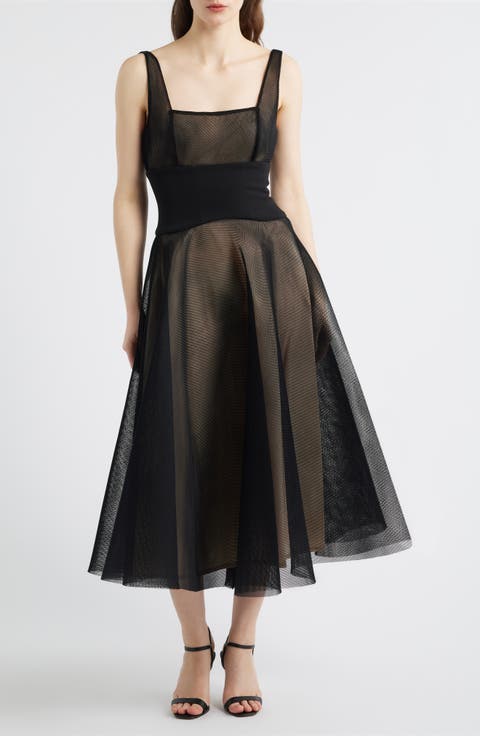 Vivi Corset Bodice Tulle Cocktail Midi Dress