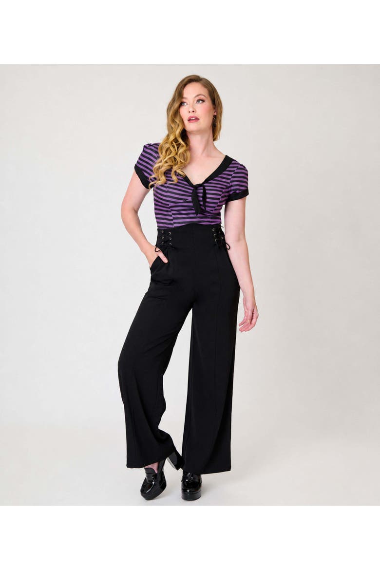 Lace Up High Waist Trousers, Main, color, Black Solid
