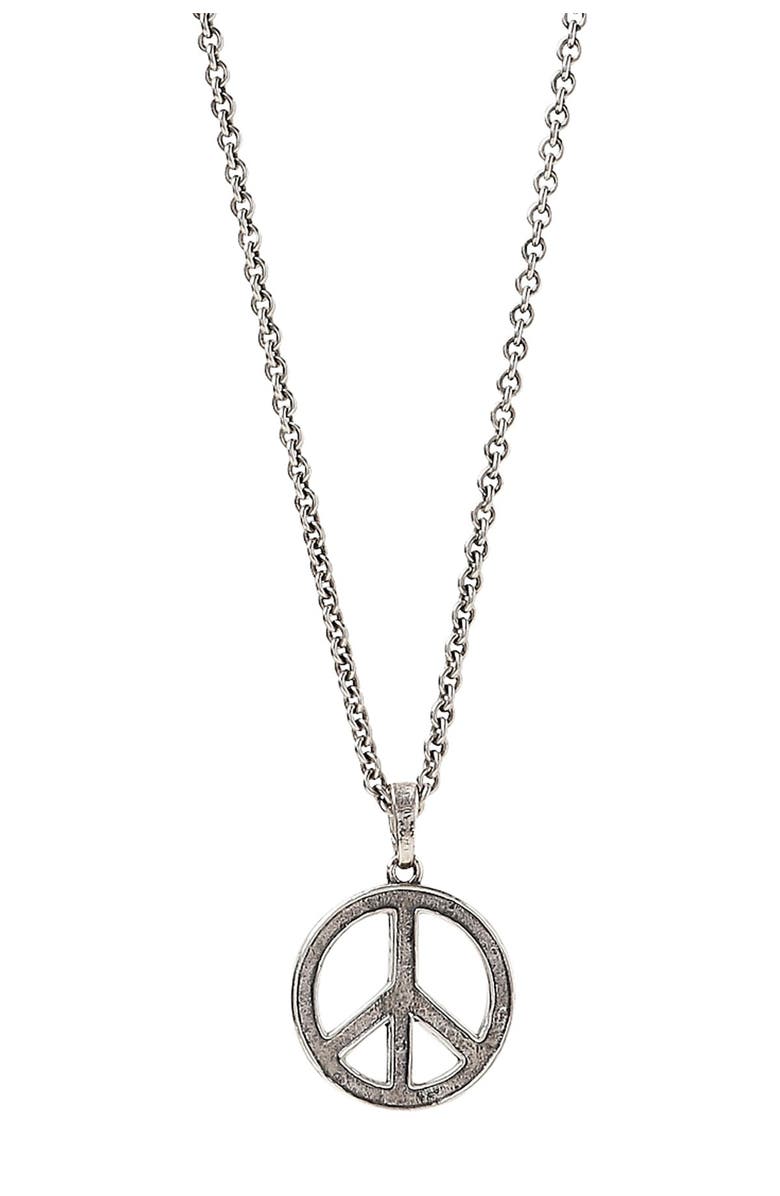 John Varvatos Sterling Silver Peace Sign Necklace, Main, color, Silver-Gold