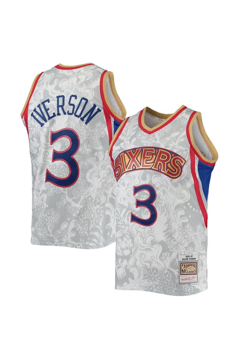 Men's Mitchell & Ness Allen Iverson White Philadelphia 76ers Hardwood Classics 1996/97 Lunar New Year Swingman Jersey, Alternate, color, White