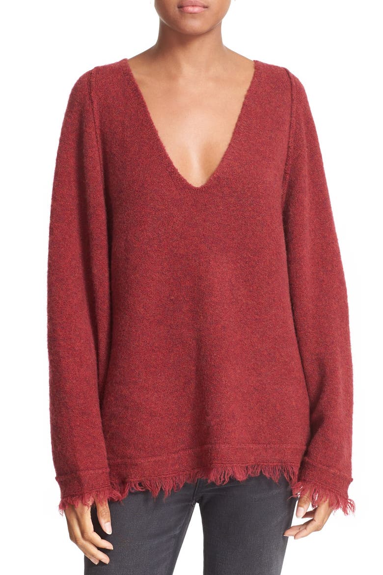 Irresistible Fringe Trim Sweater, Alternate, color, WINE
