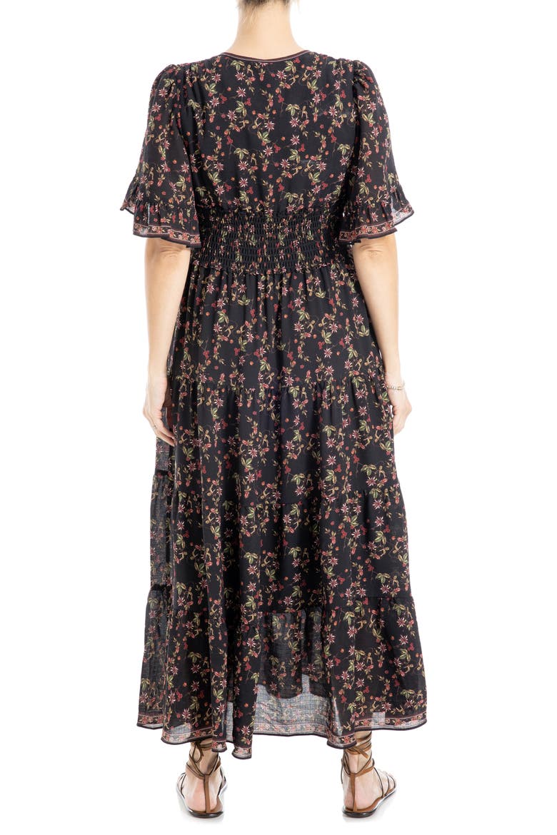 Ruffle Sleeve Tiered Maxi Dress, Alternate, color, BLACK/ GREEN FLORAL
