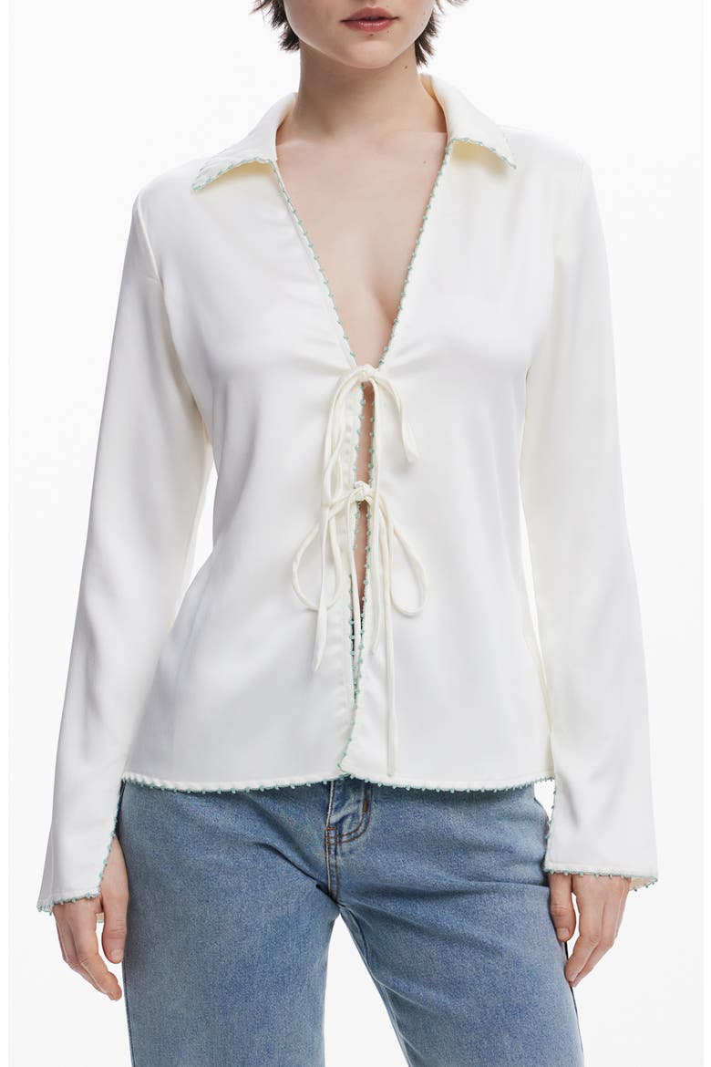 Tie Front Shirt, Main, color, OFF WHITE