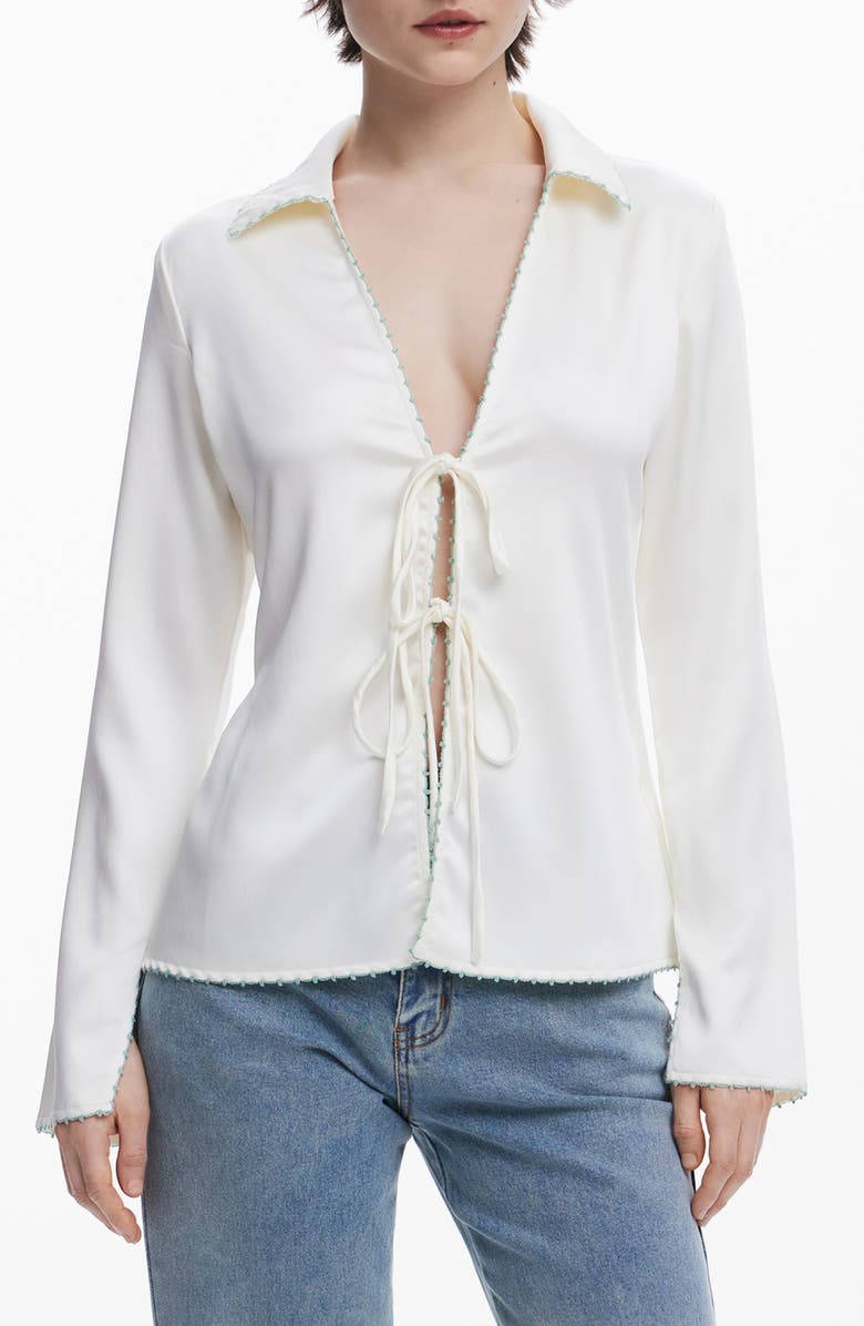 Desigual Tie Front Shirt, Main, color, Off White