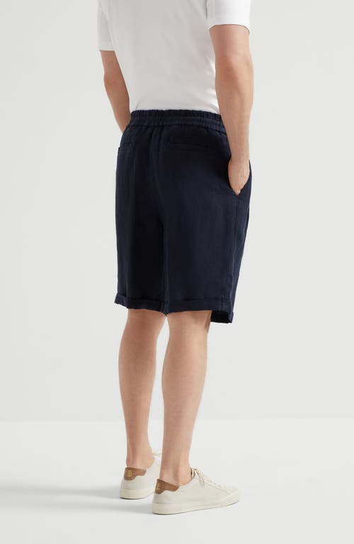 Brunello Cucinelli Bermuda Shorts With Drawstring In Navy Blue