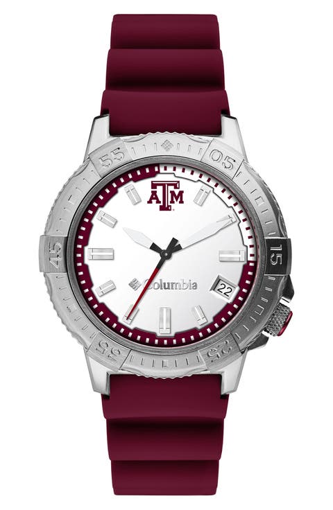 Texas A&M 3-Hand Quartz Silicone Strap Watch, 45mm