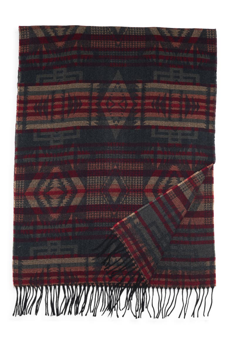 Feathersoft Geometric Jacquard Wrap Scarf, Main, color, NAVY MULTI